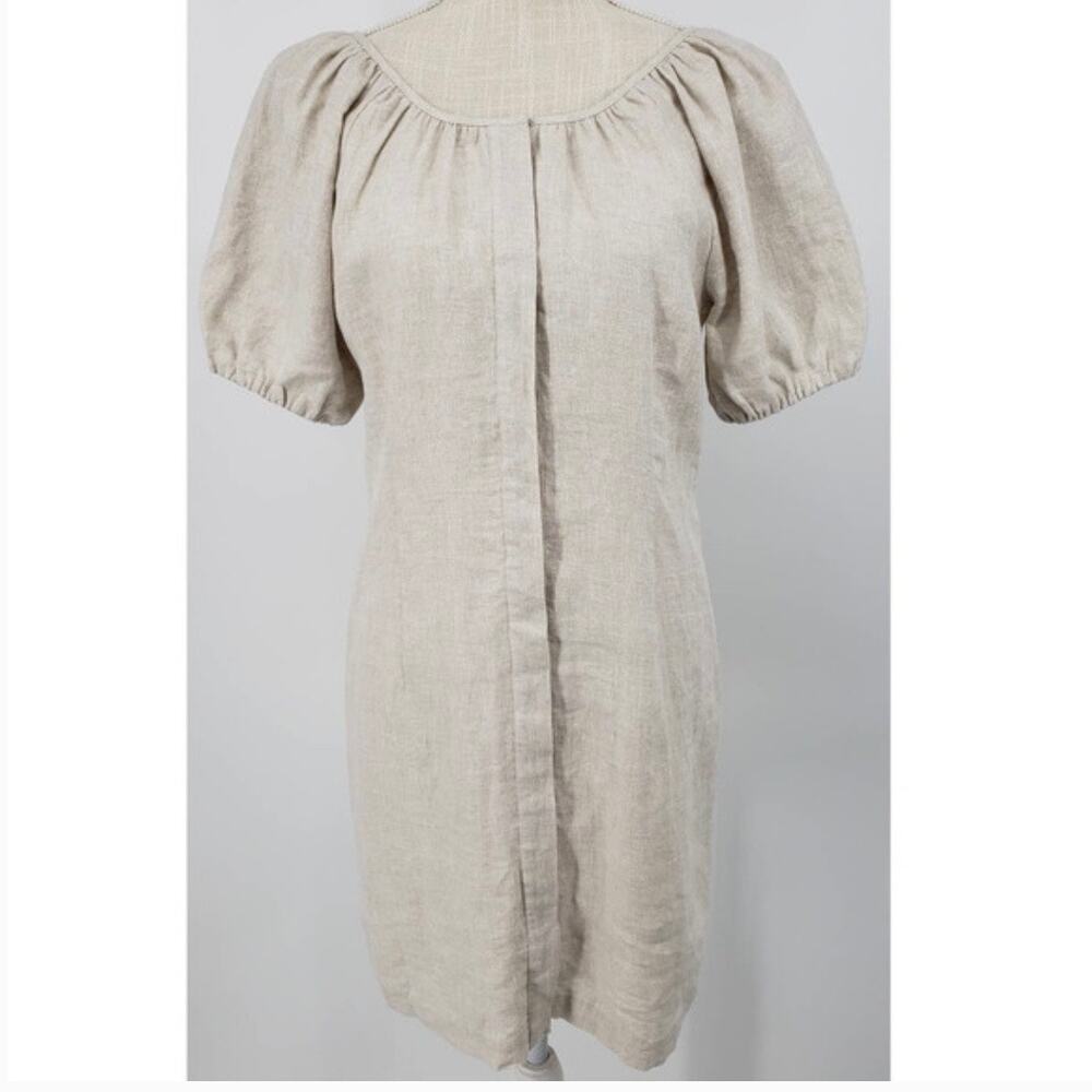 J Crew Linen V Back Short Sleeve Button Down Flax Sheath Mini Shirt Dress Size 6